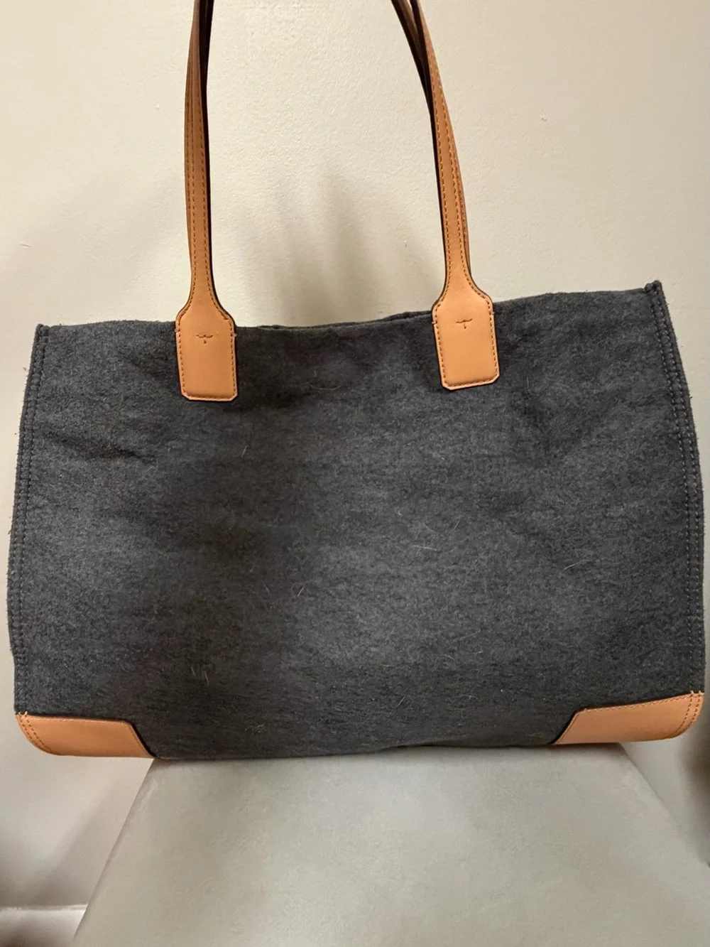 Tory Burch Gray Tote with Tan Leather Trim